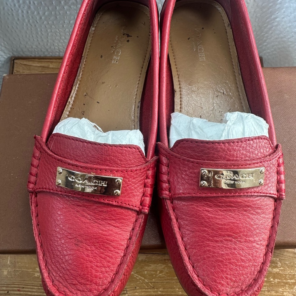 Coach “Fredrica” Red pebble leather loafer Size 7 - Picture 3 of 10